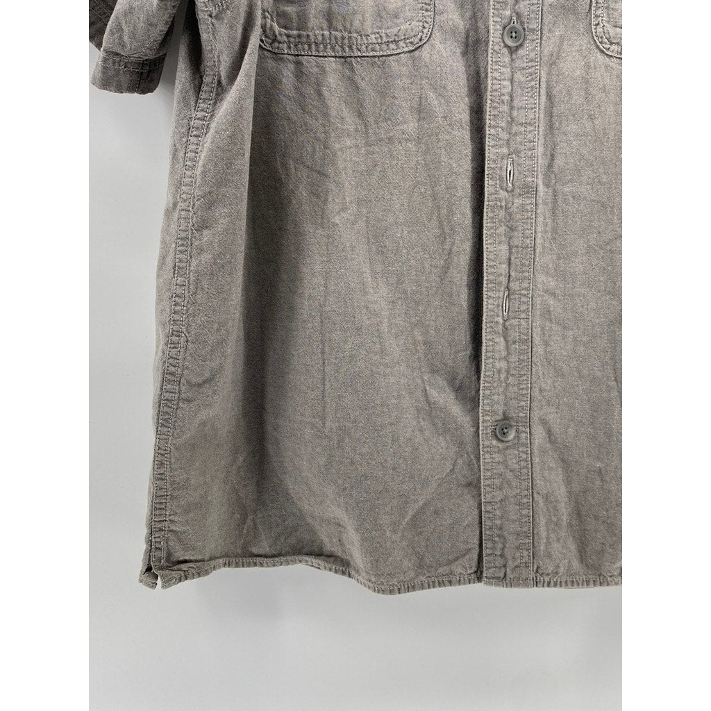 DULUTH TRADING CO Men's Gray Regular-Fit Short Sleeve Button-Up Shirt SZ L