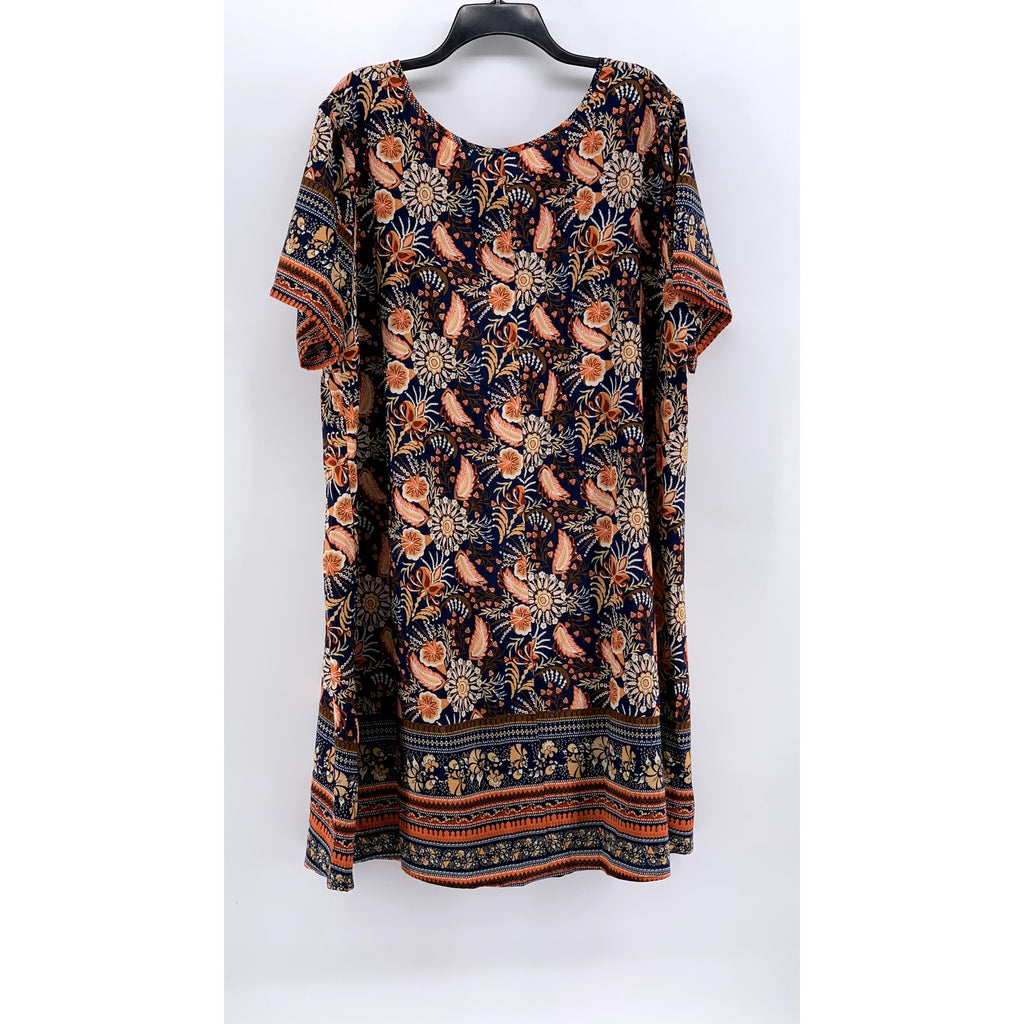 SHEIN CURVE Women's Navy-Orange Printed Short Sleeve Dress SZ 4XL