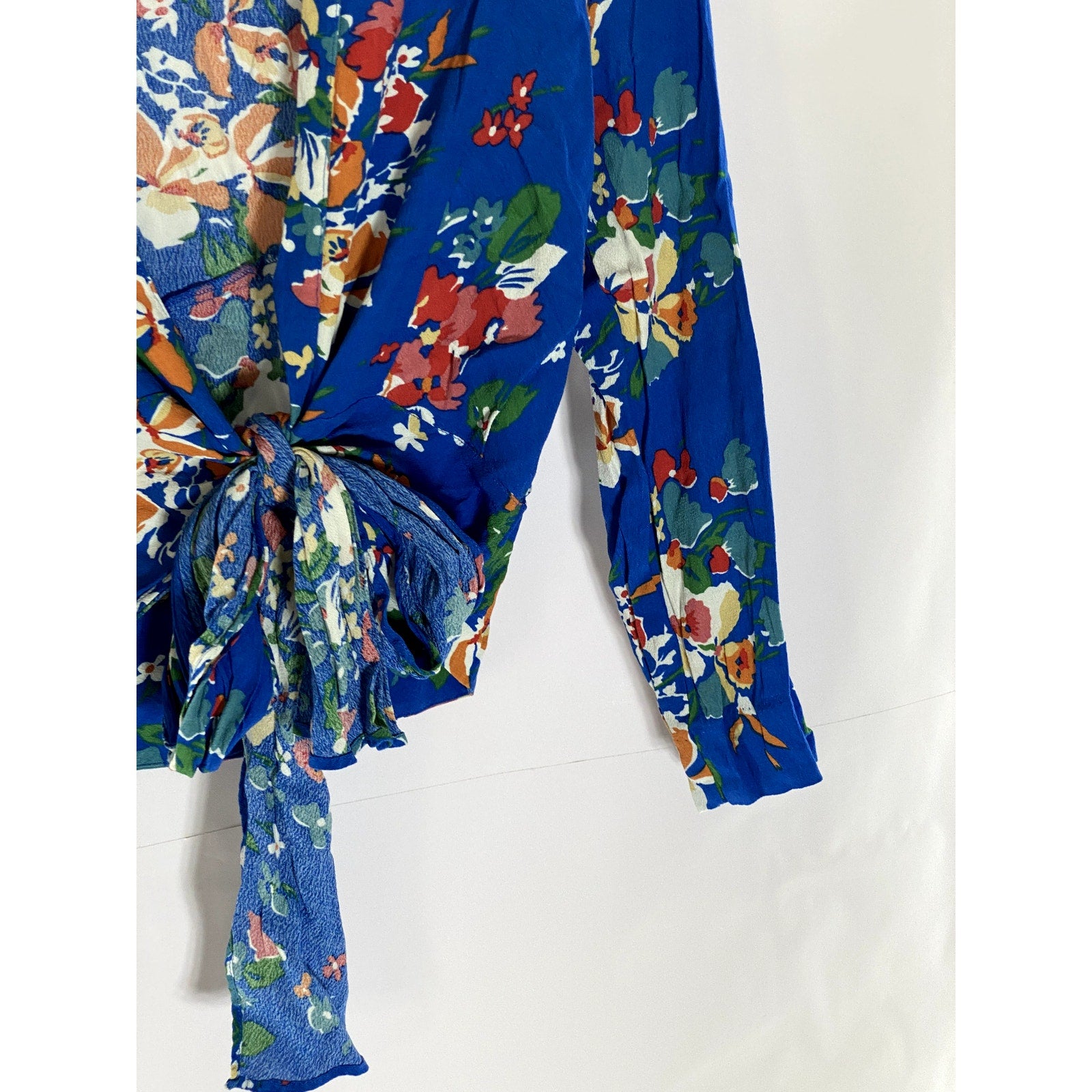 ROLLA'S Women's Royal Blue Floral Delilah Wrap Long Sleeve Top SZ S