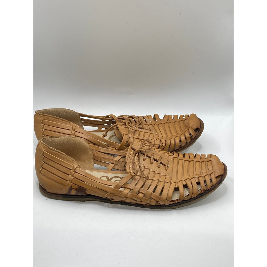 SAM EDELMAN Women's Brown Leather Avianna Lace-Up Huarche Flats SZ 8.5