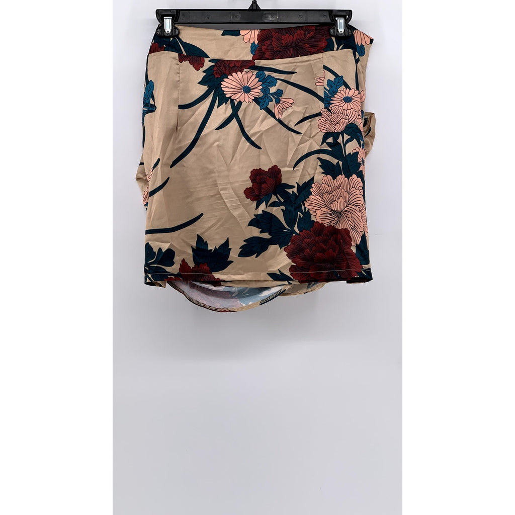 PRETTYLITTLETHING Women's Beige-Multi Floral Mini Skirt SZ 14