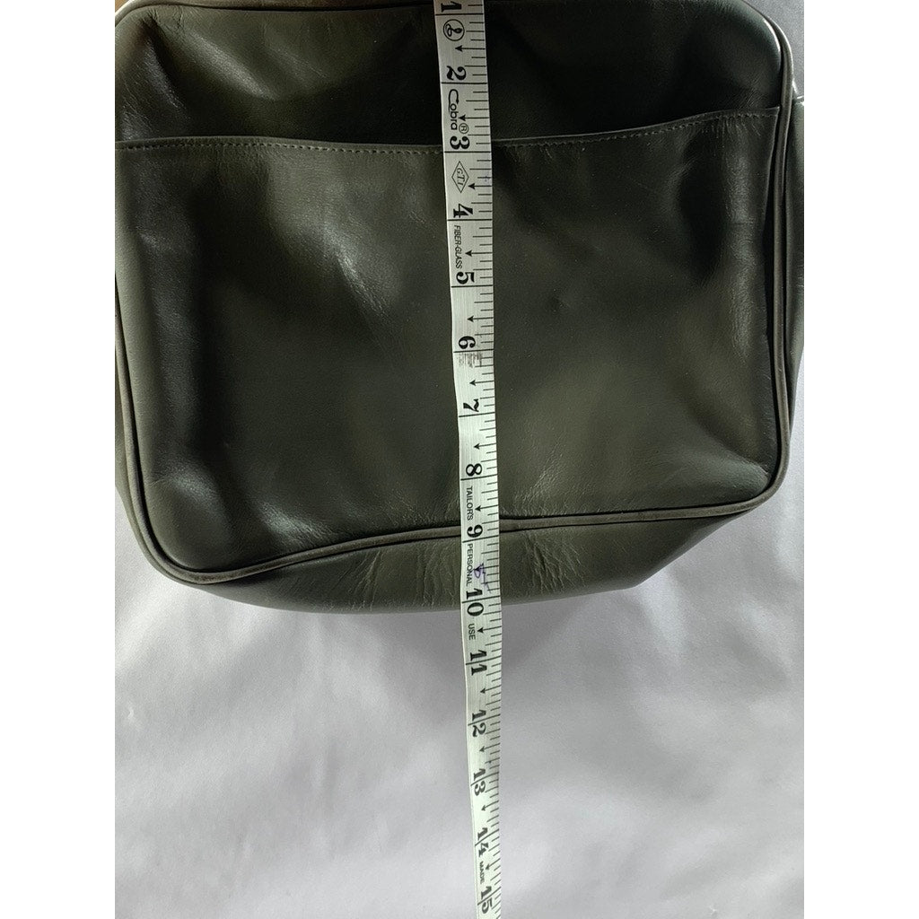 PERLINA NEW YORK Women's Gray Leather Round Satchel Messenger Bag