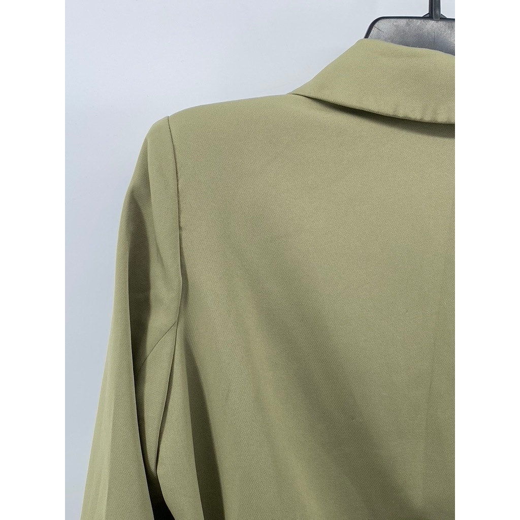 LIONESS Women's Olive Green Button-Up Notch Collar Belted Mini Blazer SZ XS