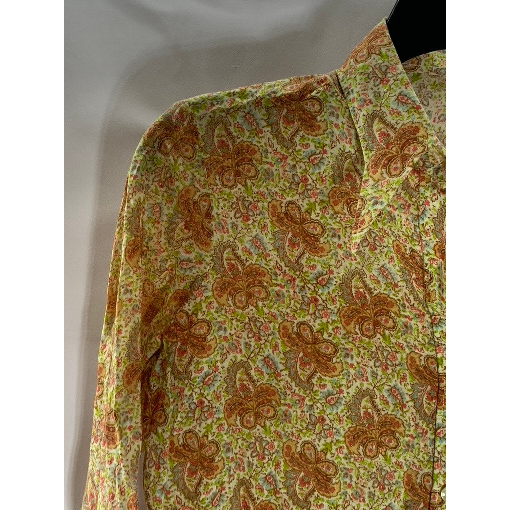 UNBRANDED Women's Tan Paisley Printed Button-Up Long Sleeve Top SZ S