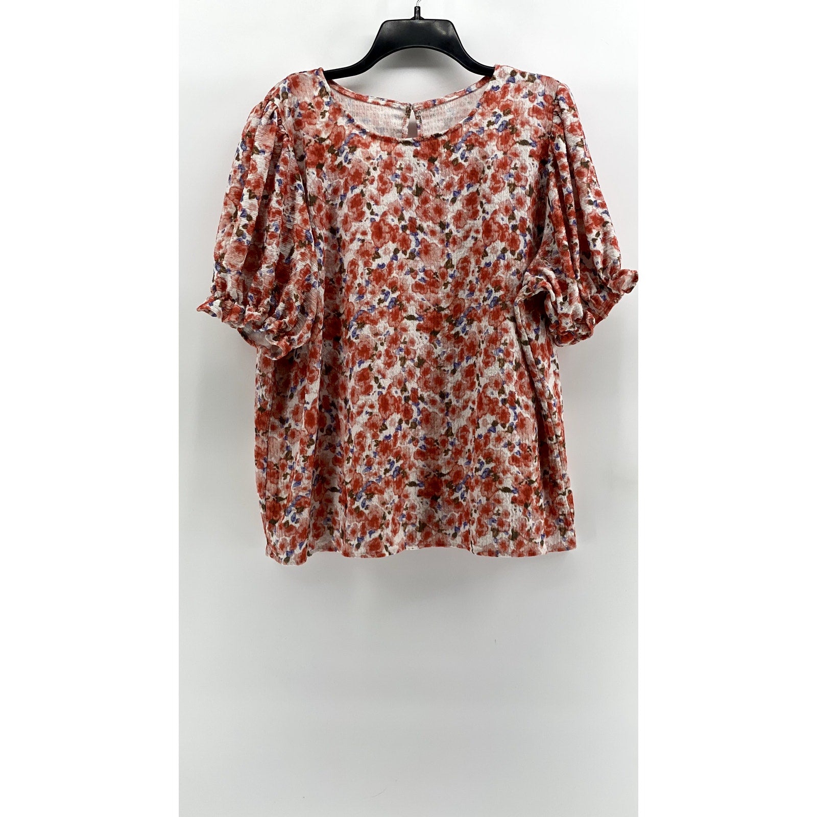 UNBRANDED Women's White-Orange Floral Short Ruffle Sleeve Top SZ 2XL