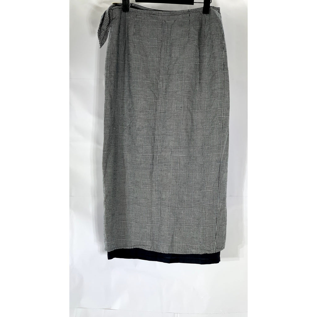 LAUREN RALPH LAUREN Women's Petite Vintage Black-White Plaid Wrap Skirt SZ 6P