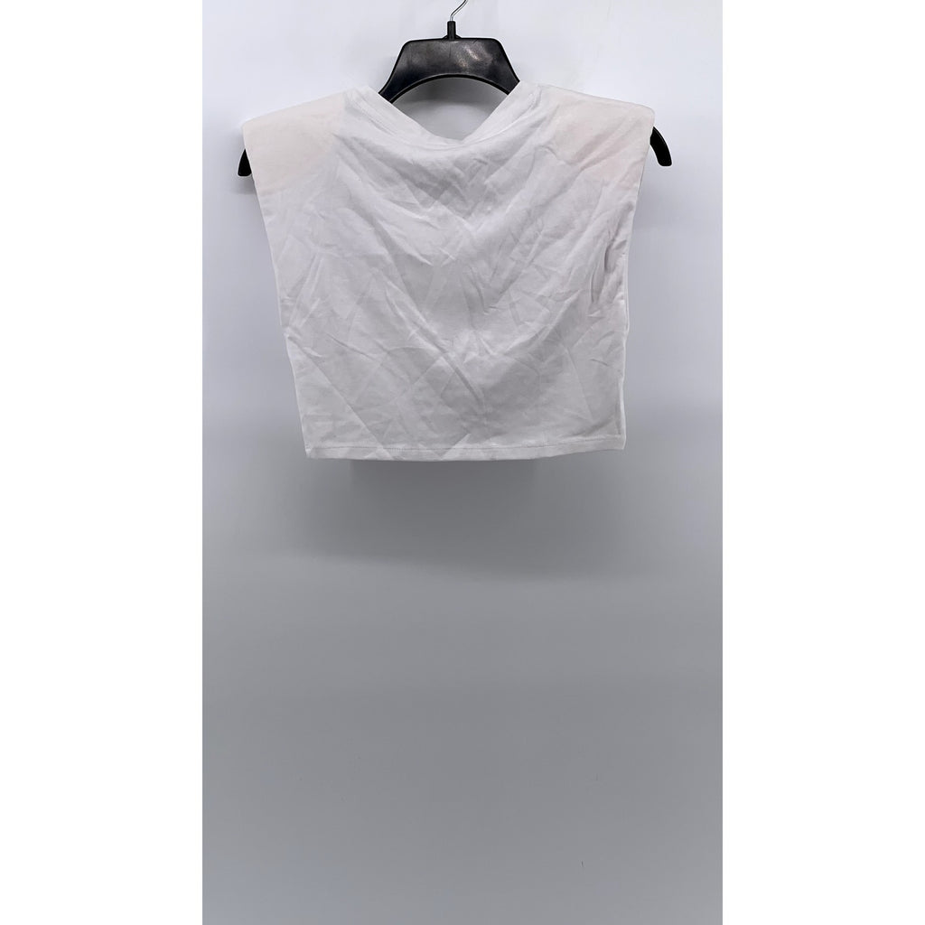 ZARA Women's White Crewneck Cropped Muscle T-Shirt SZ M