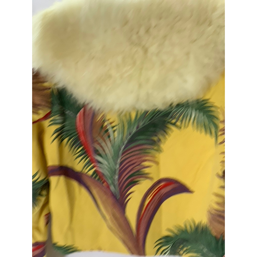 WESTERLY USA Women's Vintage Yellow Floral Fur Collar Zip-Up Jacket SZ M