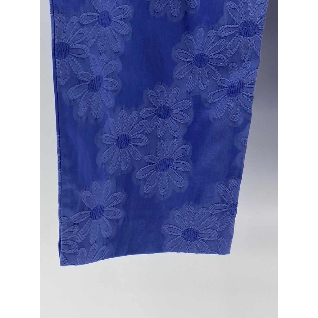 SUSAN GRAVER STYLE Women's Blue Embroidered Floral Side-Zip Cropped Pants SZ M