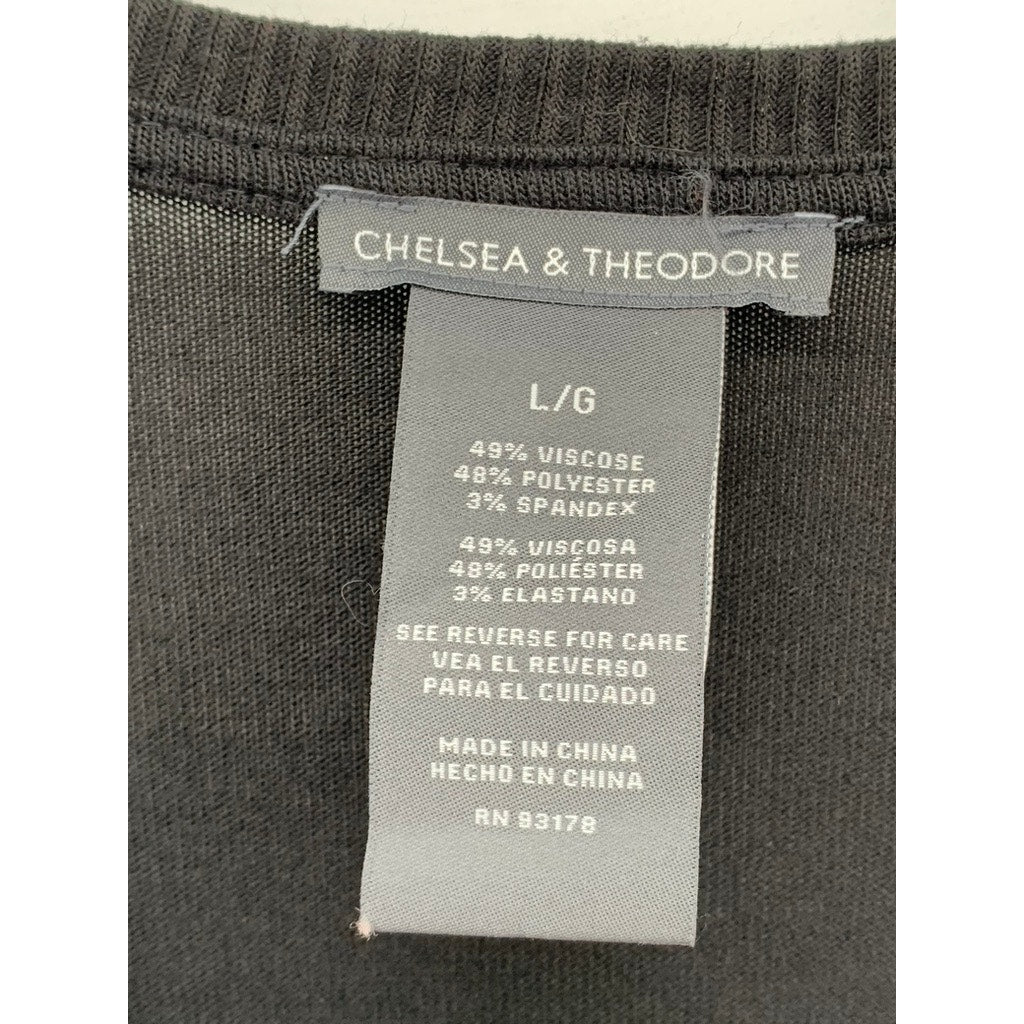 CHELSEA & THEODORE Women's Black Solid Crewneck Short Sleeve Top SZ L