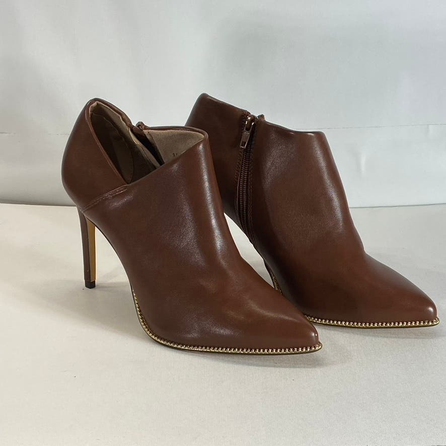 BCBGENERATION Women's Brown Faux Leather Hadix Pointed-Toe Stiletto Booties SZ 7