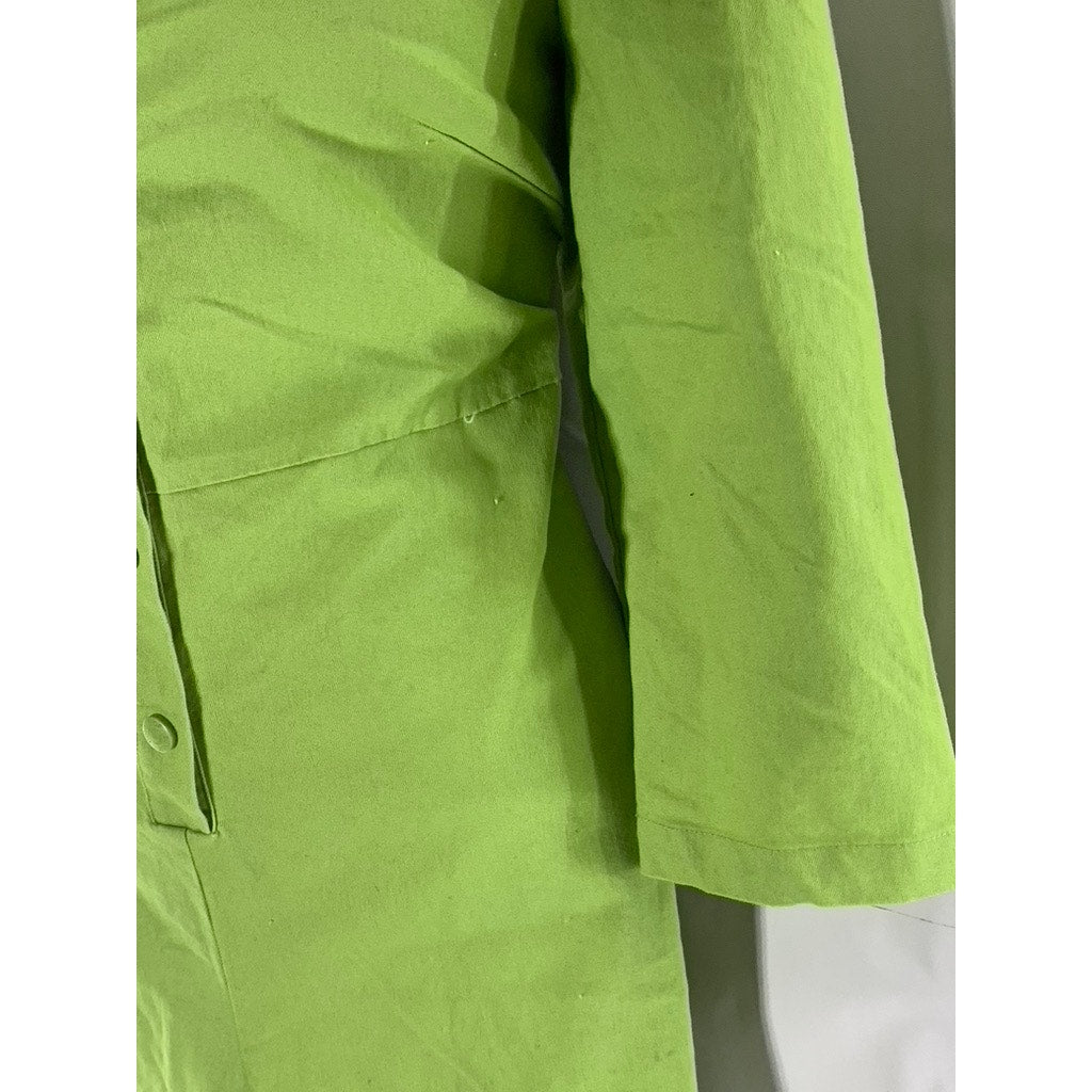 HOUSE OF SUNNY Women's Green Button-Front Elbow Sleeve Coverall Jumpsuit SZ 10