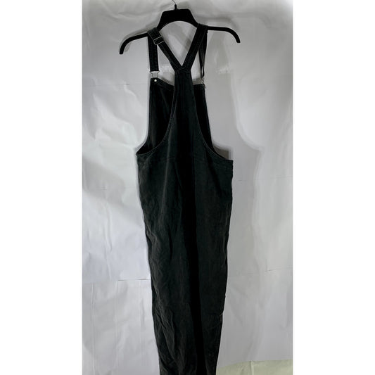 AERIE Women's Washed Black Denim Adjustable Straps Relaxed-Fit Jean Overall SZ M