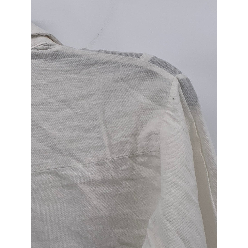 DOUGIE Women's White Button-Up Long Sleeve Round-Hem Pocket Top SZ S