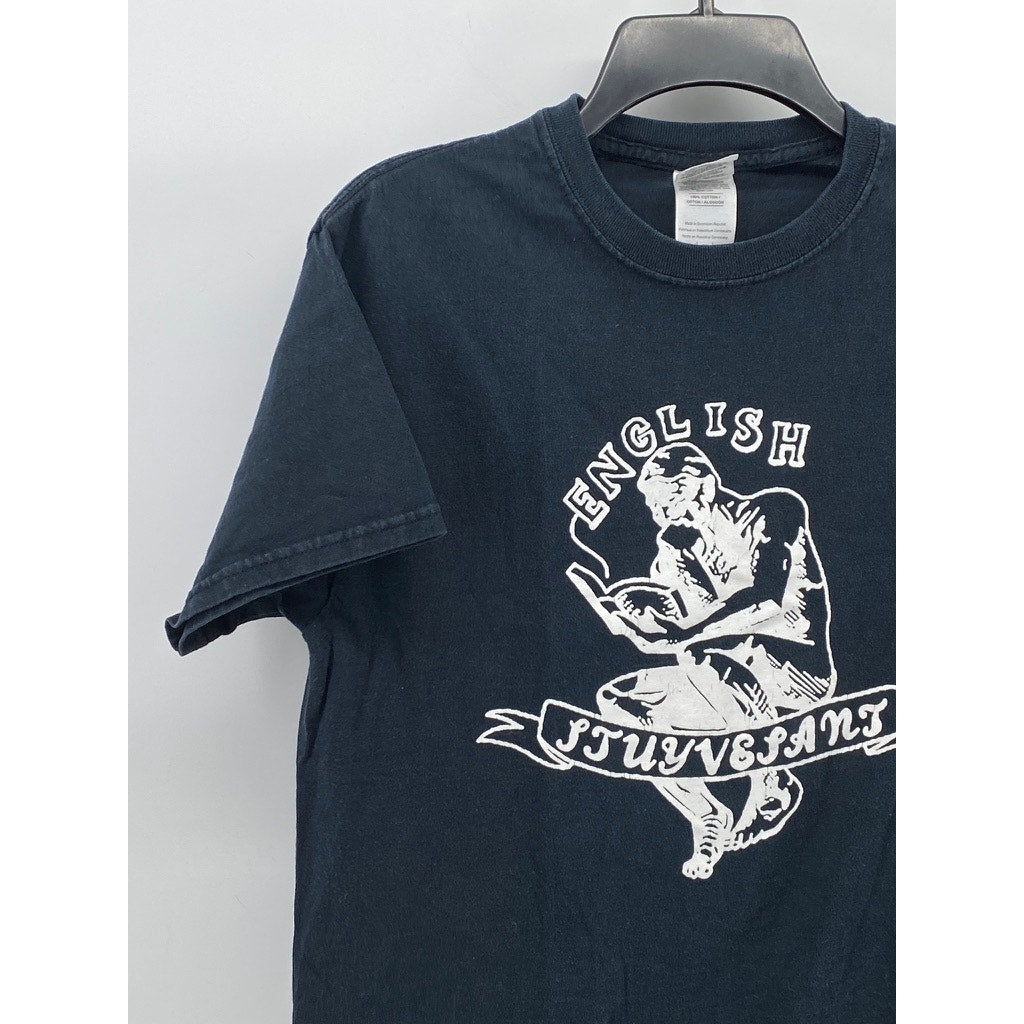 GILDAN Men's Washed Black Graphic Crewneck Casual Short Sleeve T-Shirt SZ M