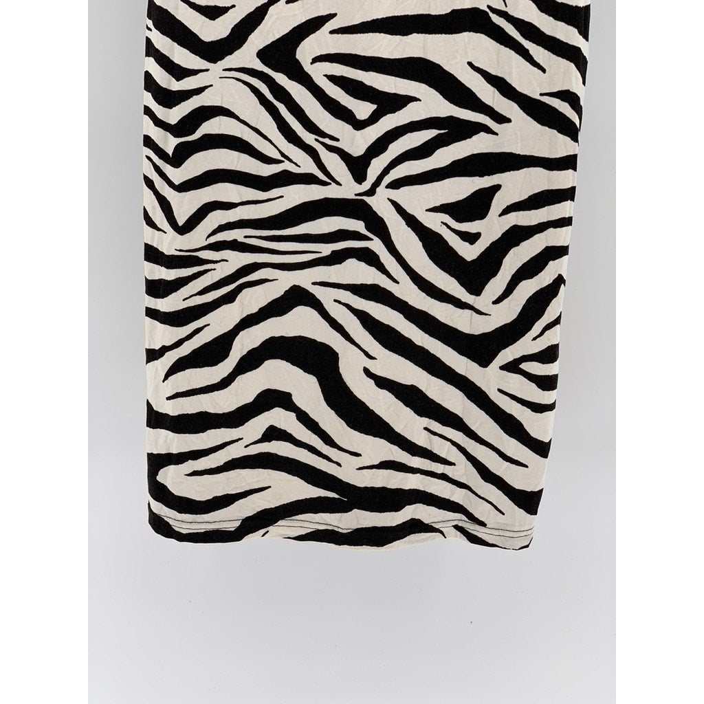 ALICE + OLIVIA Women's Off-White/Black Y2K Zebra Print Crewneck Dress SZ 2