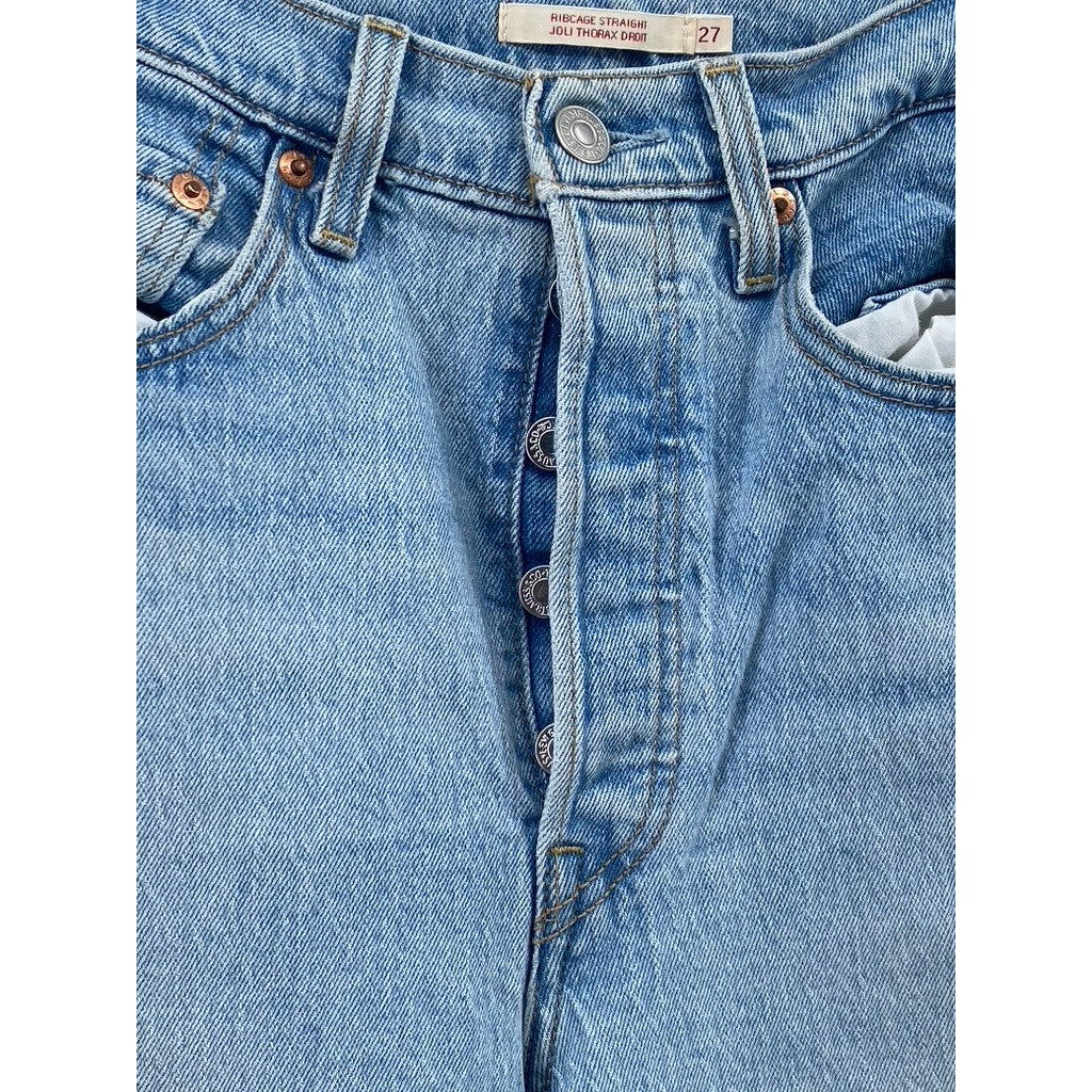 LEVI'S Women's Light Wash Denim Ribcage Straight Ankle Button-Fly Jeans SZ 27