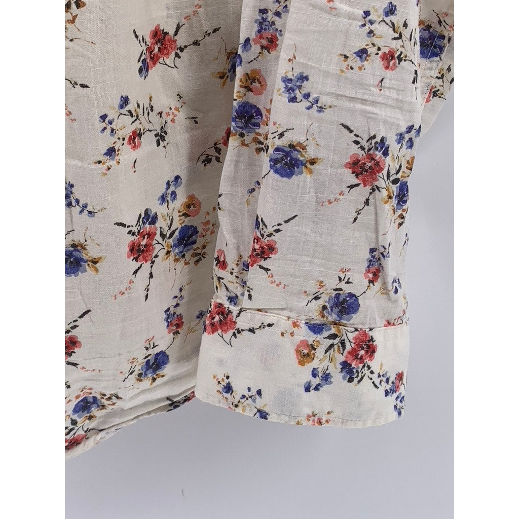 ZARA Men's Off-White Floral Print Button-Up Slim-Fit Long Sleeve Shirt SZ M