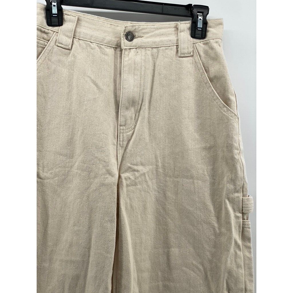 AMYWINEHOUSE Women's Beige Denim Relaxed-Fit Baggy Carpenter Pants SZ L