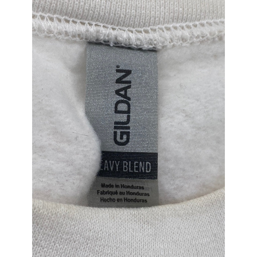 GILDAN Women's White Colorful Printed Crewneck Casual Long Sleeve Sweatshirt SZL