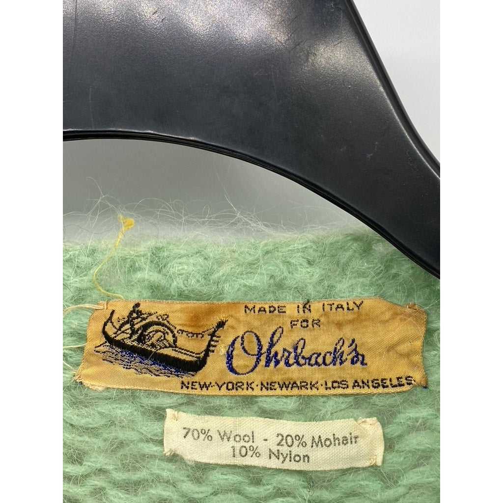 ORBACH'S Women's Green Vintage Open-Knit Button-Up Wool-Mohair Cardigan SZ S