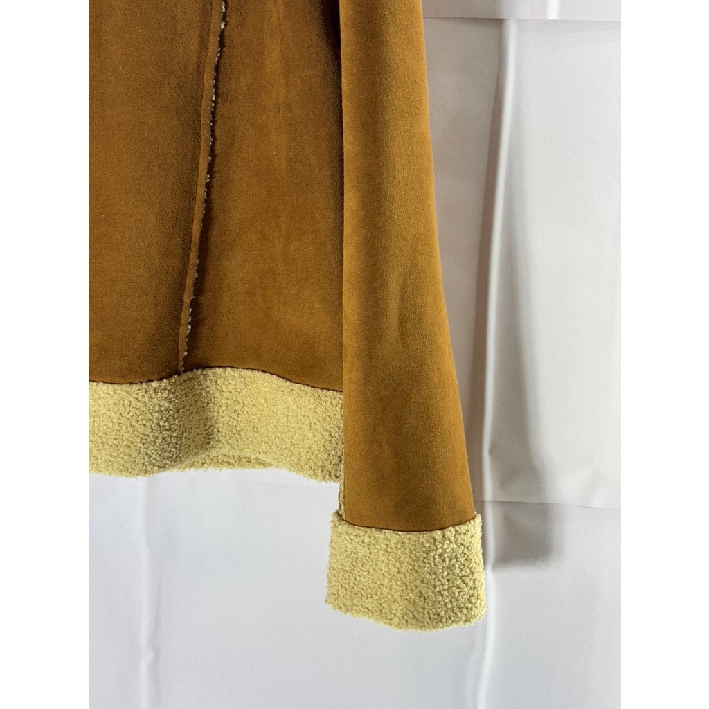 MARINE LAYER Women's Brown/Beige Suede Quebec Sherpa Snap Button Jacket SZ M