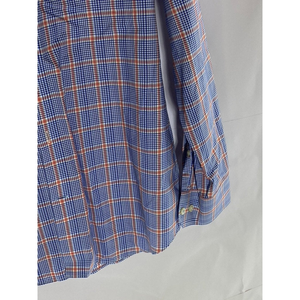 BANANA REPUBLIC Men's Blue-Orange Plaid Grant Slim-Fit Button-Up Shirt SZ M