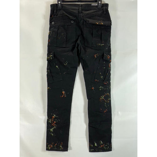 JORDAN CRAIG Men's Black Paint Ripped Cargo Jeans SZ 28X30