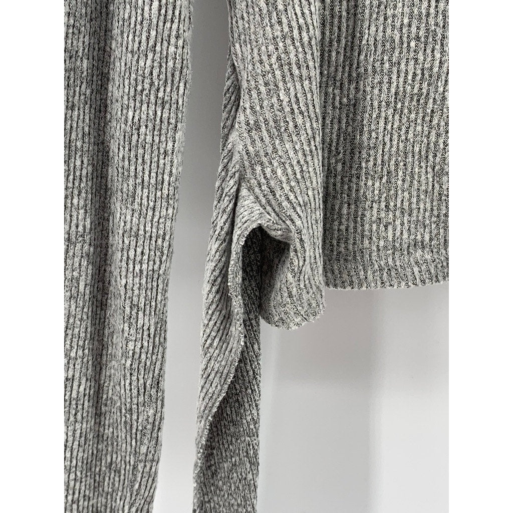 ZARA Women's Light Gray Ribbed Crewneck Long Sleeve Waist Tie Top SZ L