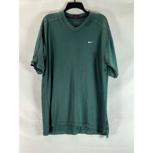 NIKE Men's Dark Green Vintage Perforated V-Neck Short Sleeve Jersey T-Shirt SZ L