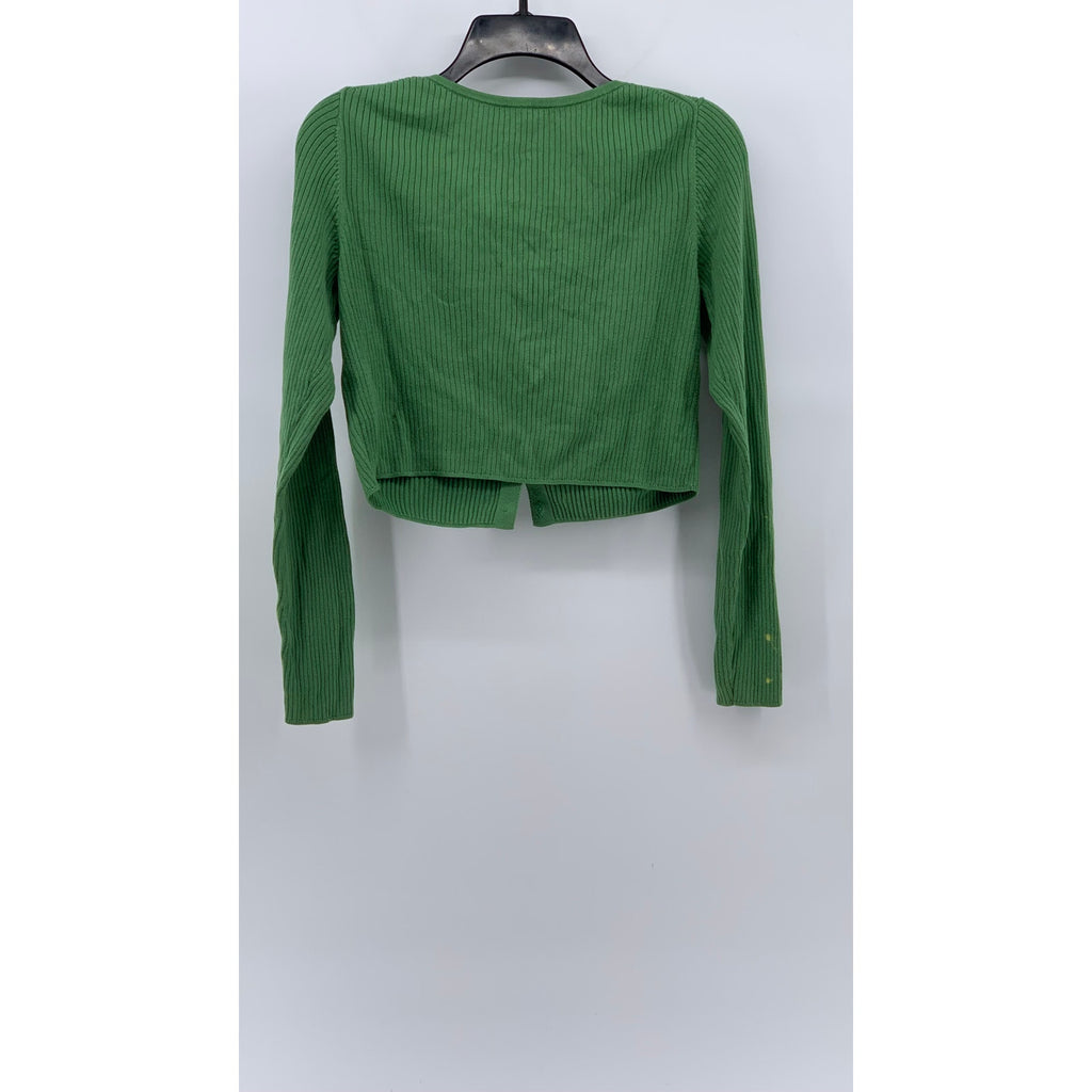 UNIQLO Women's Dark Green Ribbed UV Protection Button-Up Cropped Cardigan SZ M