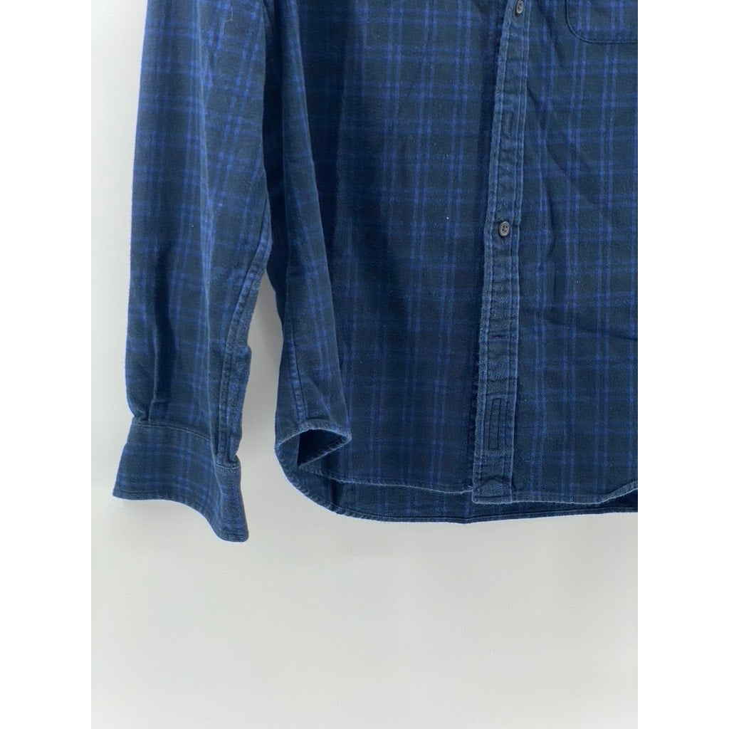 CLUB MONACO Men's Dark Blue-Black Check Slim-Fit Button-Up Long Sleeve Shirt SZL