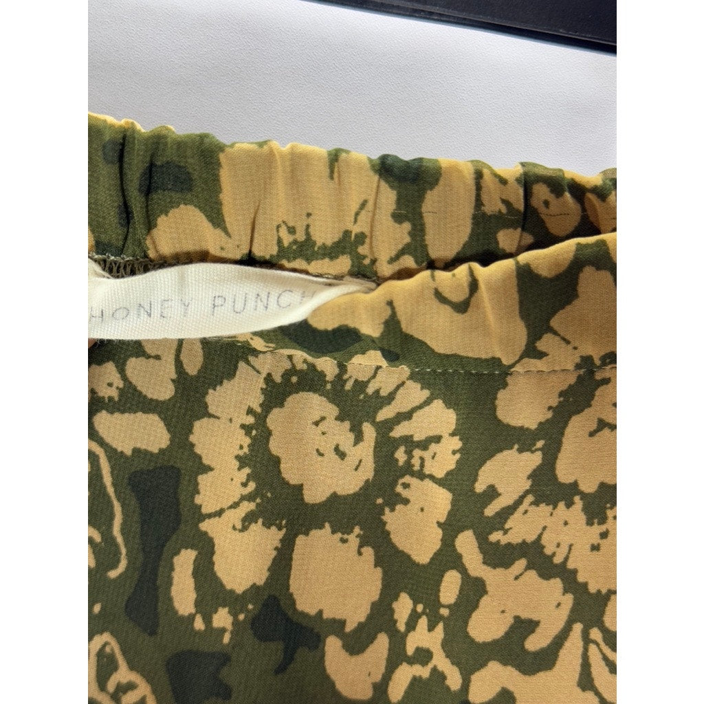 HONEY PUNCH Women's Green/Beige Floral Pull-On Midi Skirt SZ S
