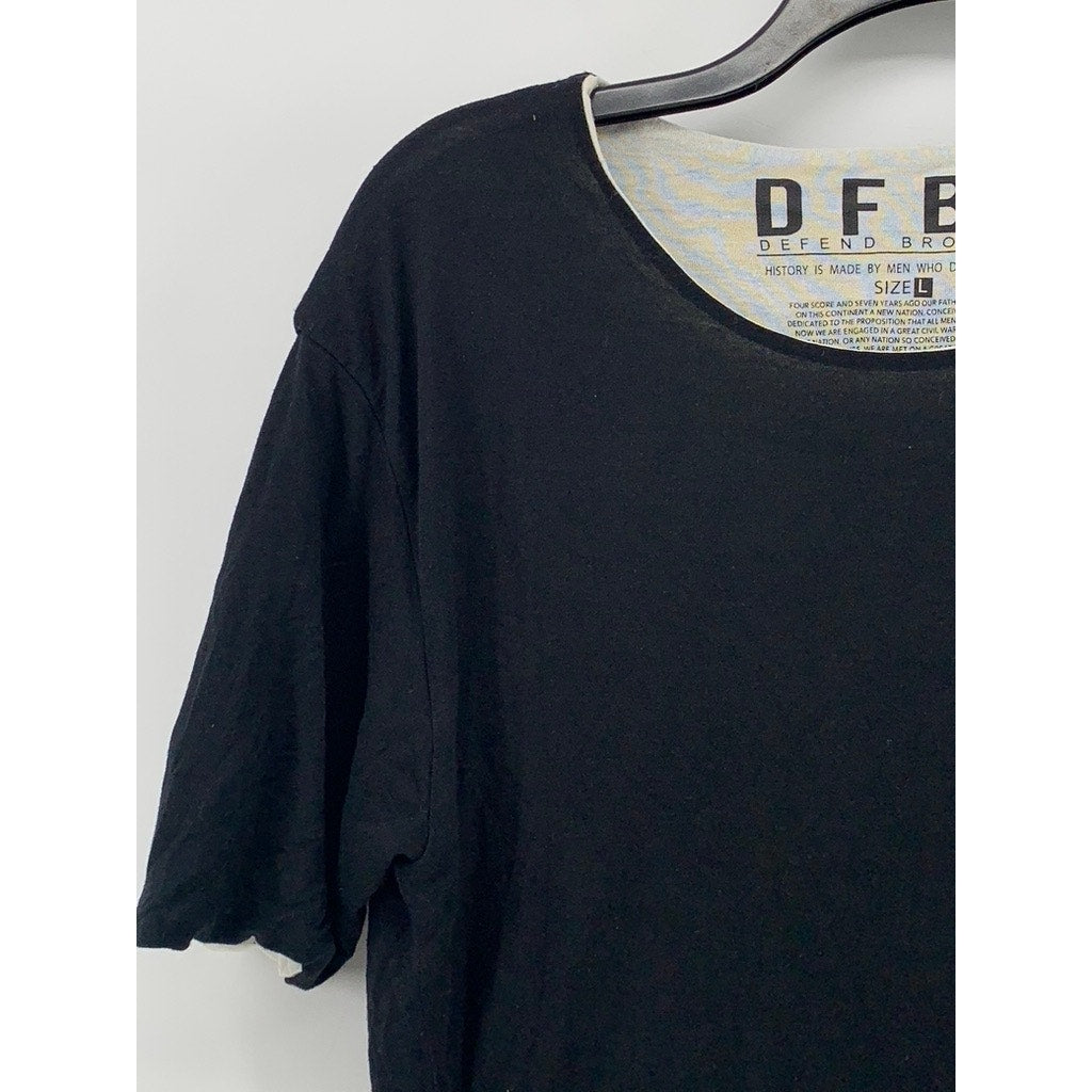 DFBK DEFEND BROOKLYN Women's Black-Cream Crewneck Short Sleeve Layered Top SZ L