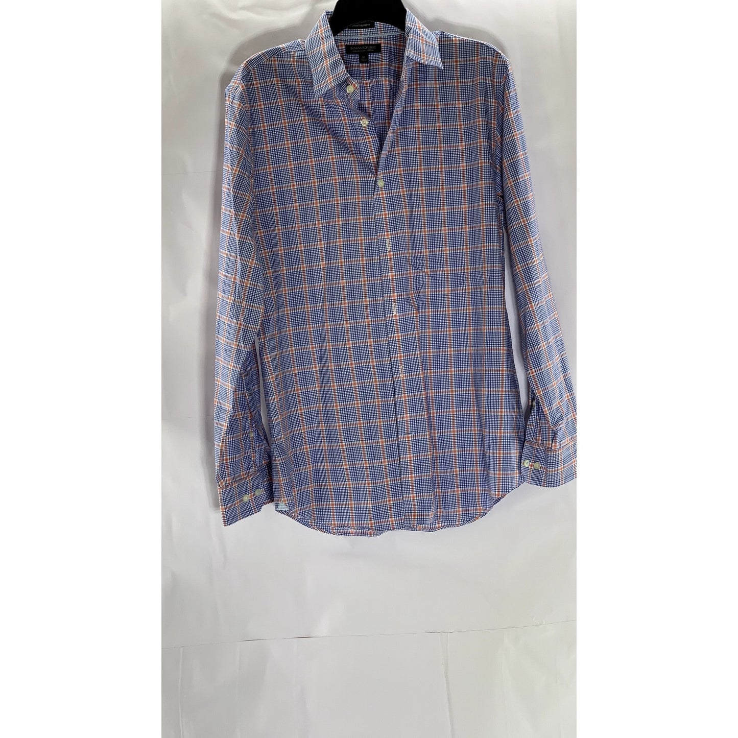 BANANA REPUBLIC Men's Blue-Orange Plaid Grant Slim-Fit Button-Up Shirt SZ M