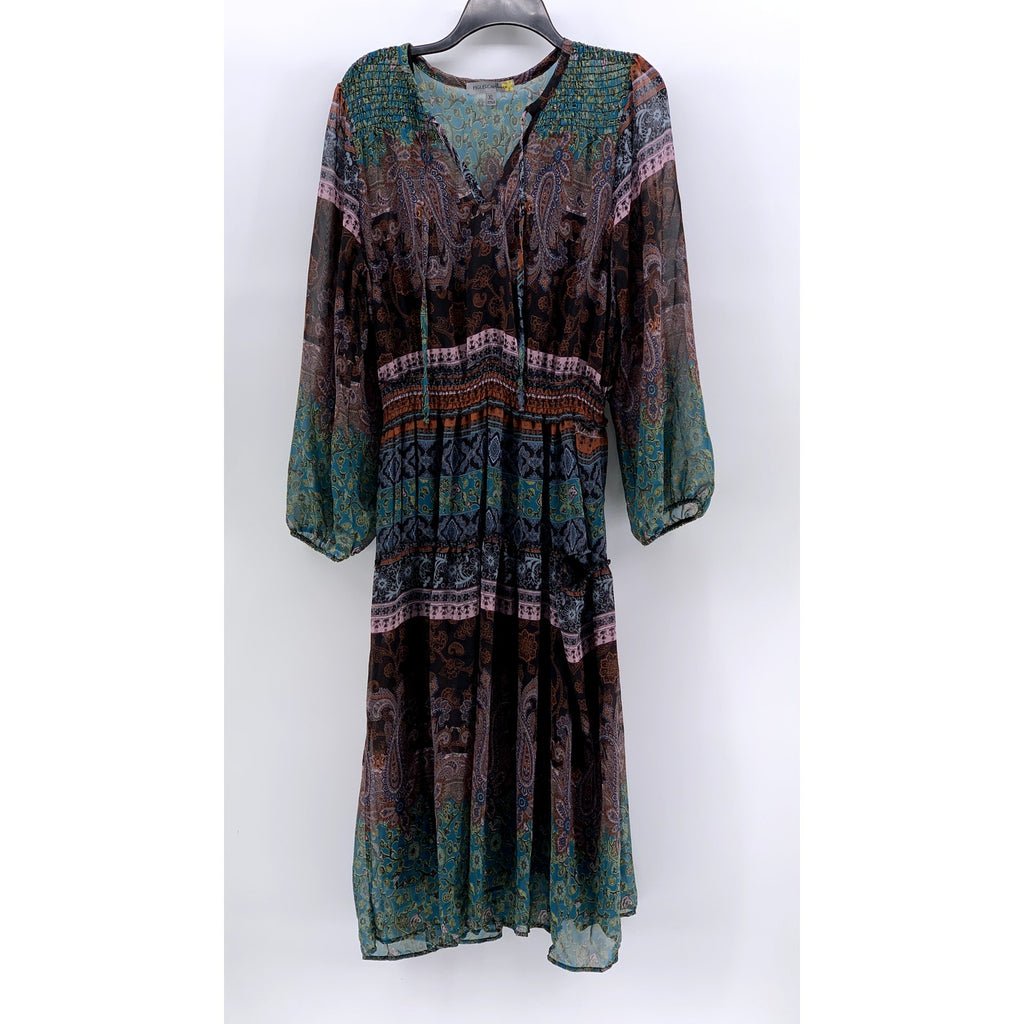 FIGUEROA & FLOWER Women's Black-Multi Print Long Sleeve Tiered Maxi Dress SZ XL