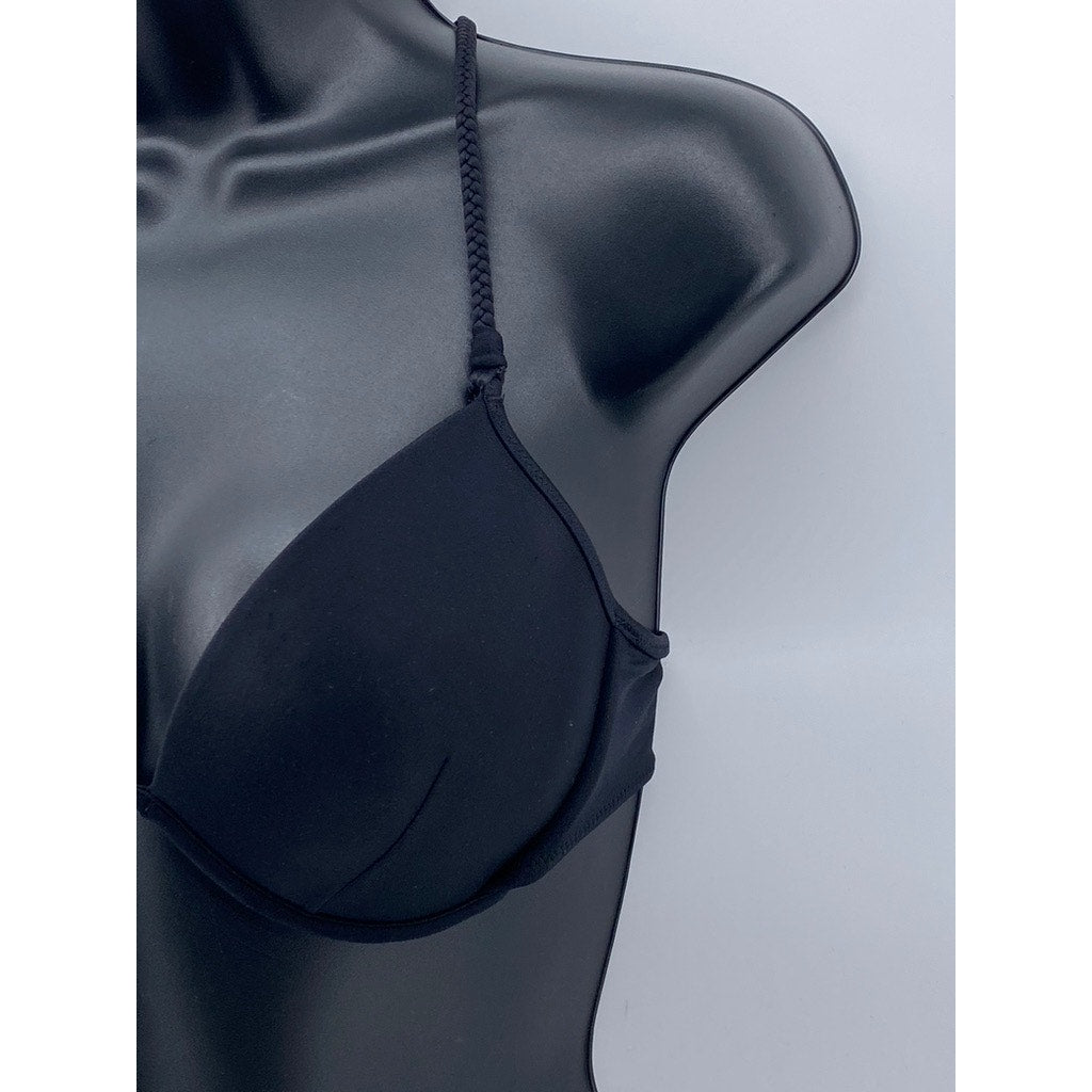 VICTORIA SECRET Women's Black Braided Crochet Knit Push-Up Bra SZ 32C