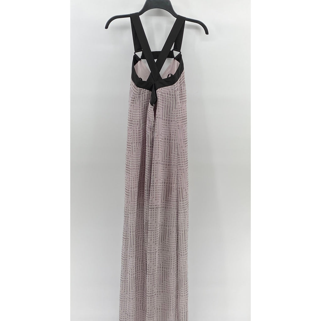 BCBGENERATION Women's Light Pink-Black Square-Print Cutout Maxi Dress SZ XXS