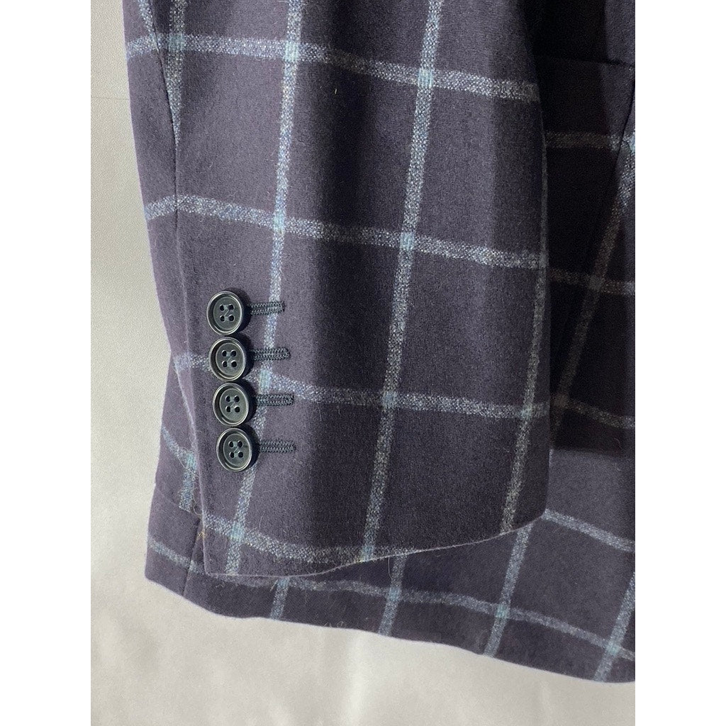 CANALII Men's Navy Windowpane Two-Button Notch Collar Long Sleeve Blazer SZ 34R