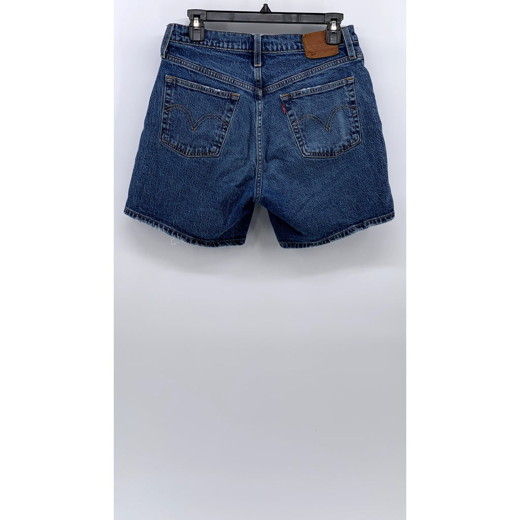 LEVI'S Women's Blue Denim Distressed 501 Button-Fly Regular Fit Shorts SZ 28