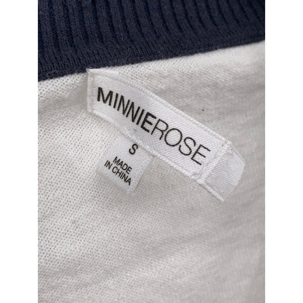 MINNIEROSE Women's White-Navy Color-Block Distressed Knit Pullover Sweater SZ S
