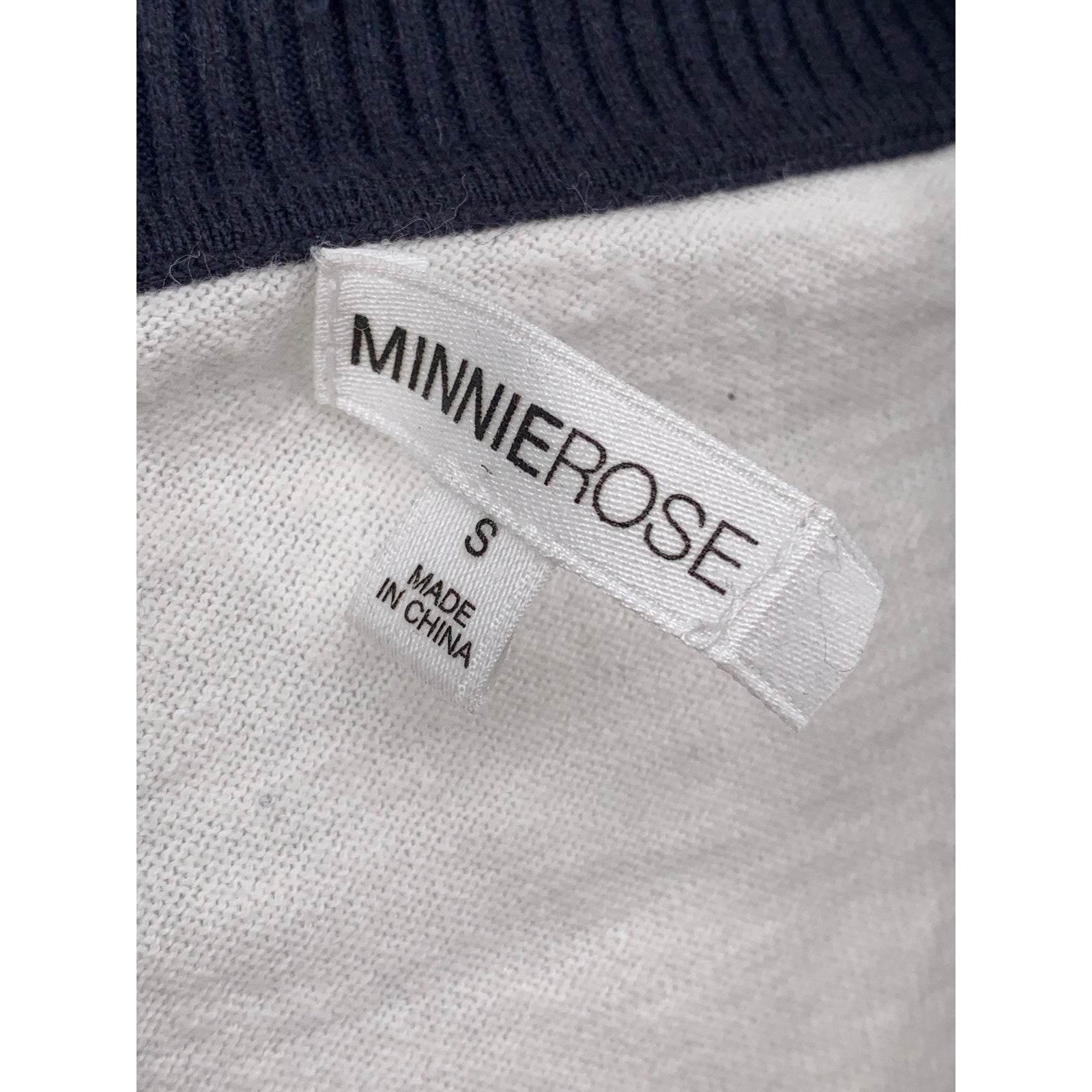 MINNIEROSE Women's White-Navy Color-Block Distressed Knit Pullover Sweater SZ S