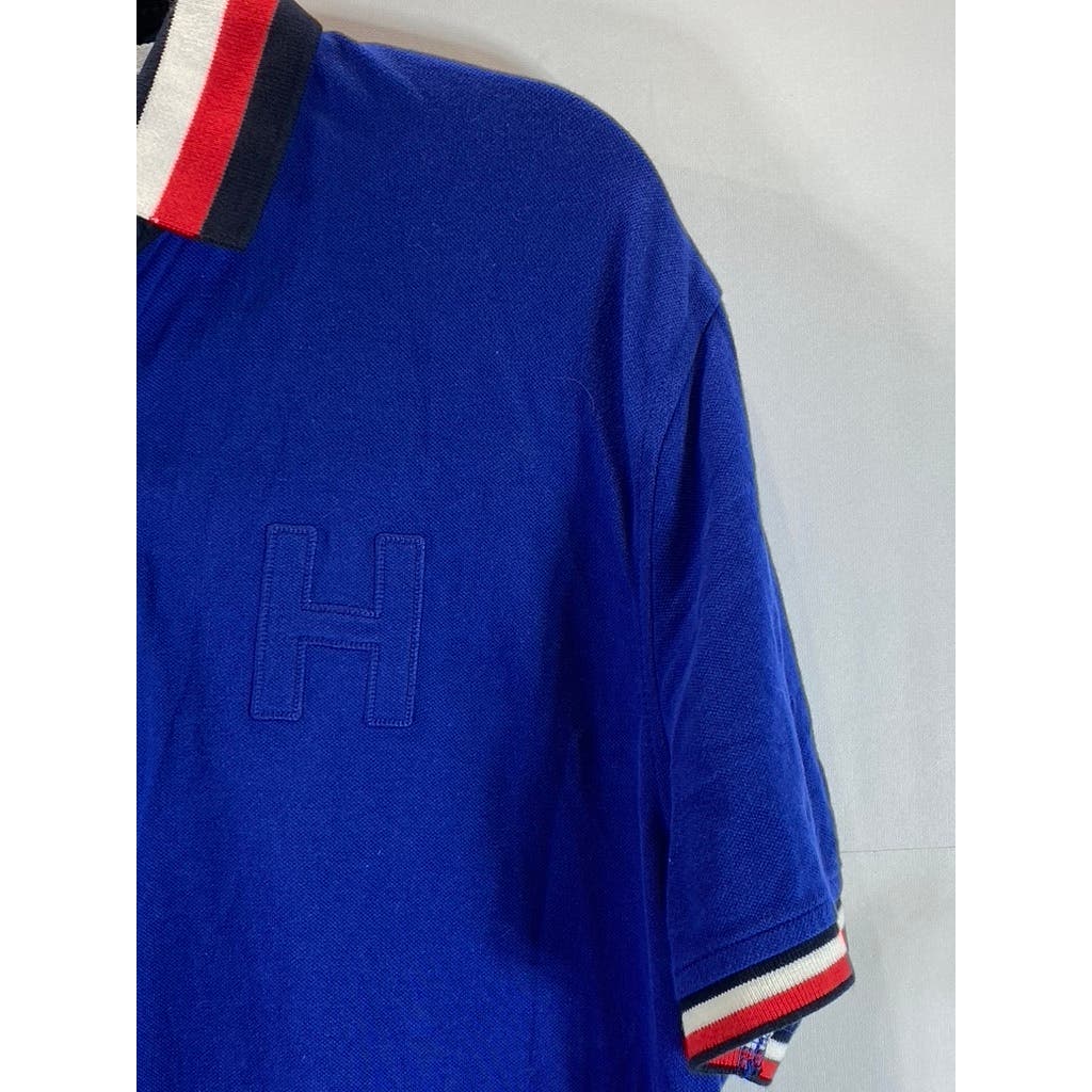 TOMMY HIILFIGER Men's Dark Blue Vintage Stretch Short Sleeve Polo Shirt SZ L