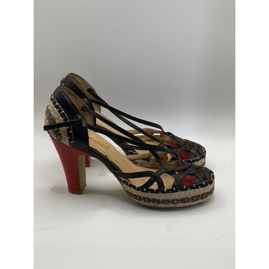 FARYL ROBIN Women’s Black Hay Woven Cutout Closed Toe Ankle-Strap Sandals SZ 6.5