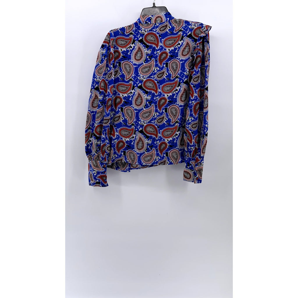 DODO BAR OR Women's Blue-Red Silk Paisley Mock-Neck Long Sleeve Top SZ 40(USS)