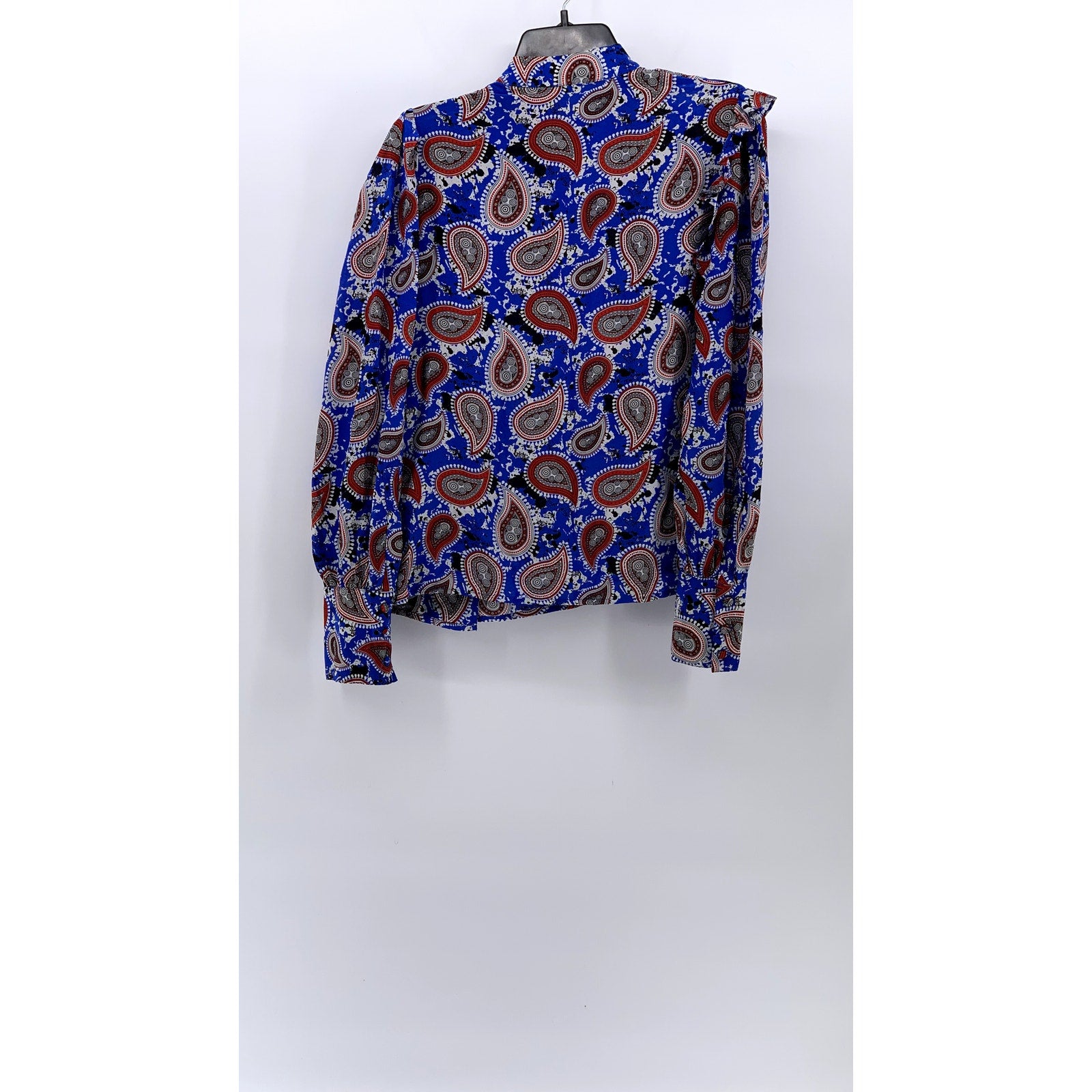 DODO BAR OR Women's Blue-Red Silk Paisley Mock-Neck Long Sleeve Top SZ 40(USS)