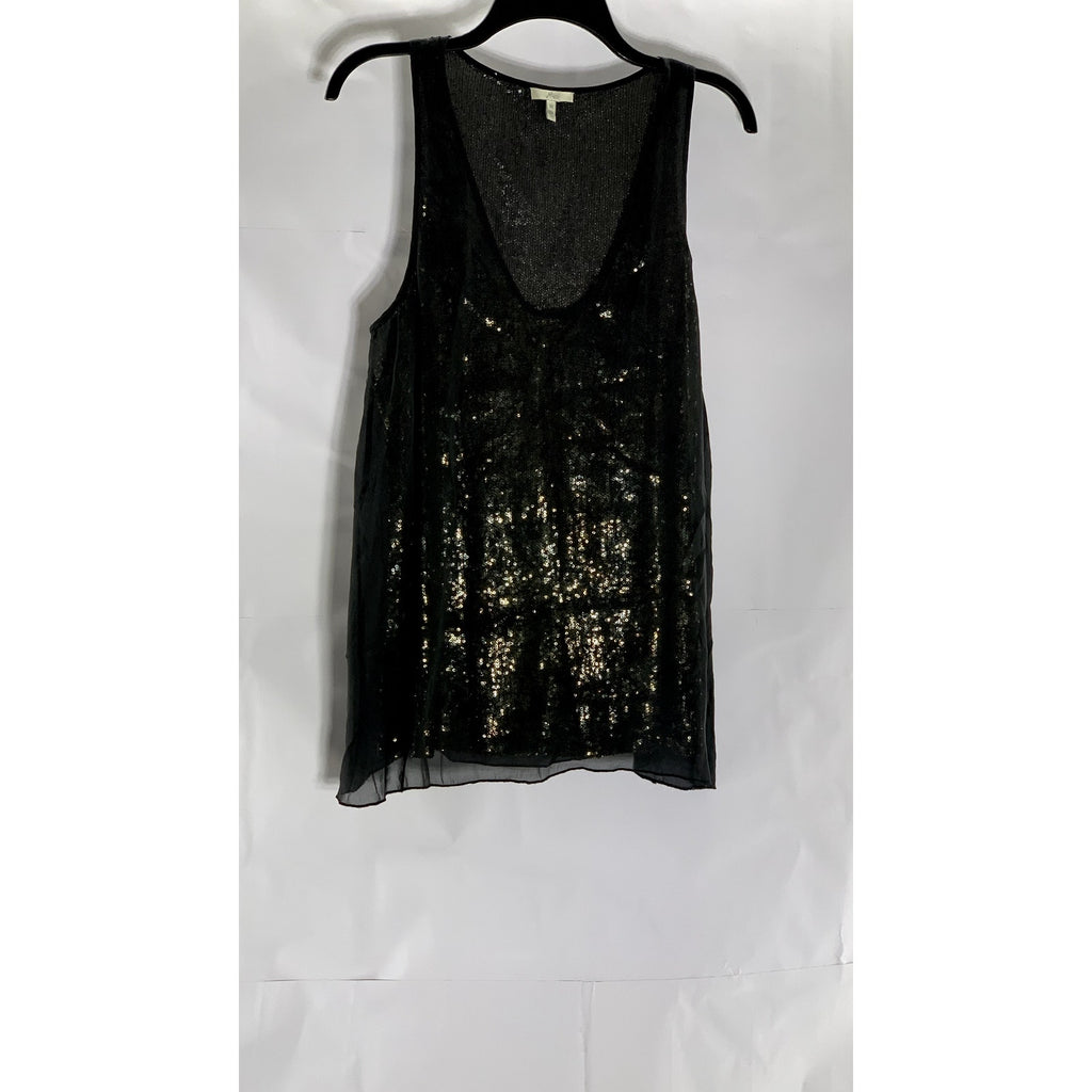 JOIE Women's Black Deep Scoop-Neck Sequin Embellished Sheer Layered Tank Top SZM