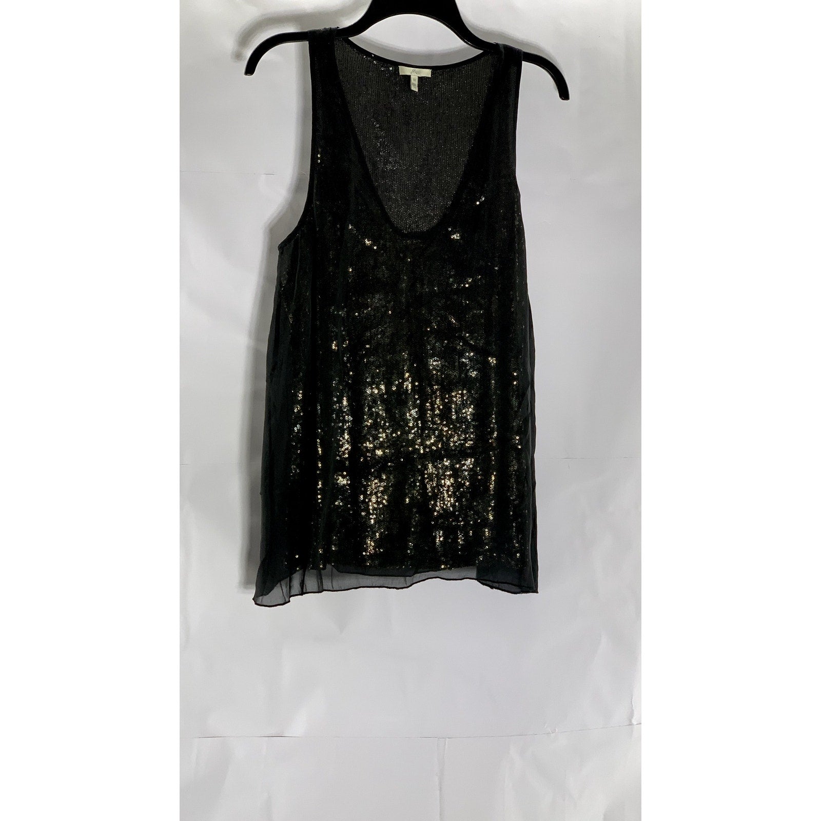 JOIE Women's Black Deep Scoop-Neck Sequin Embellished Sheer Layered Tank Top SZM