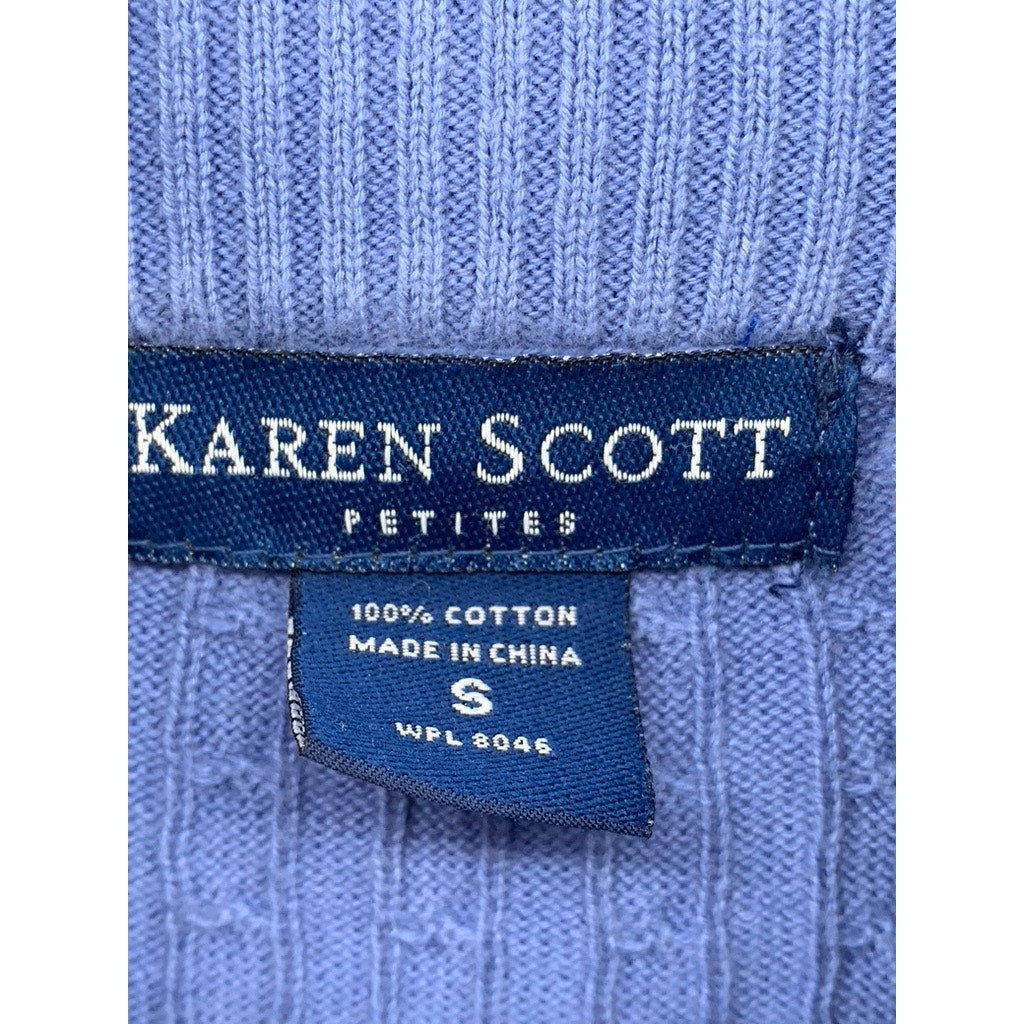 KAREN SCOTT Women's Petite Blue Cable Knit Mock-Neck Long Sleeve Sweater SZ P/S