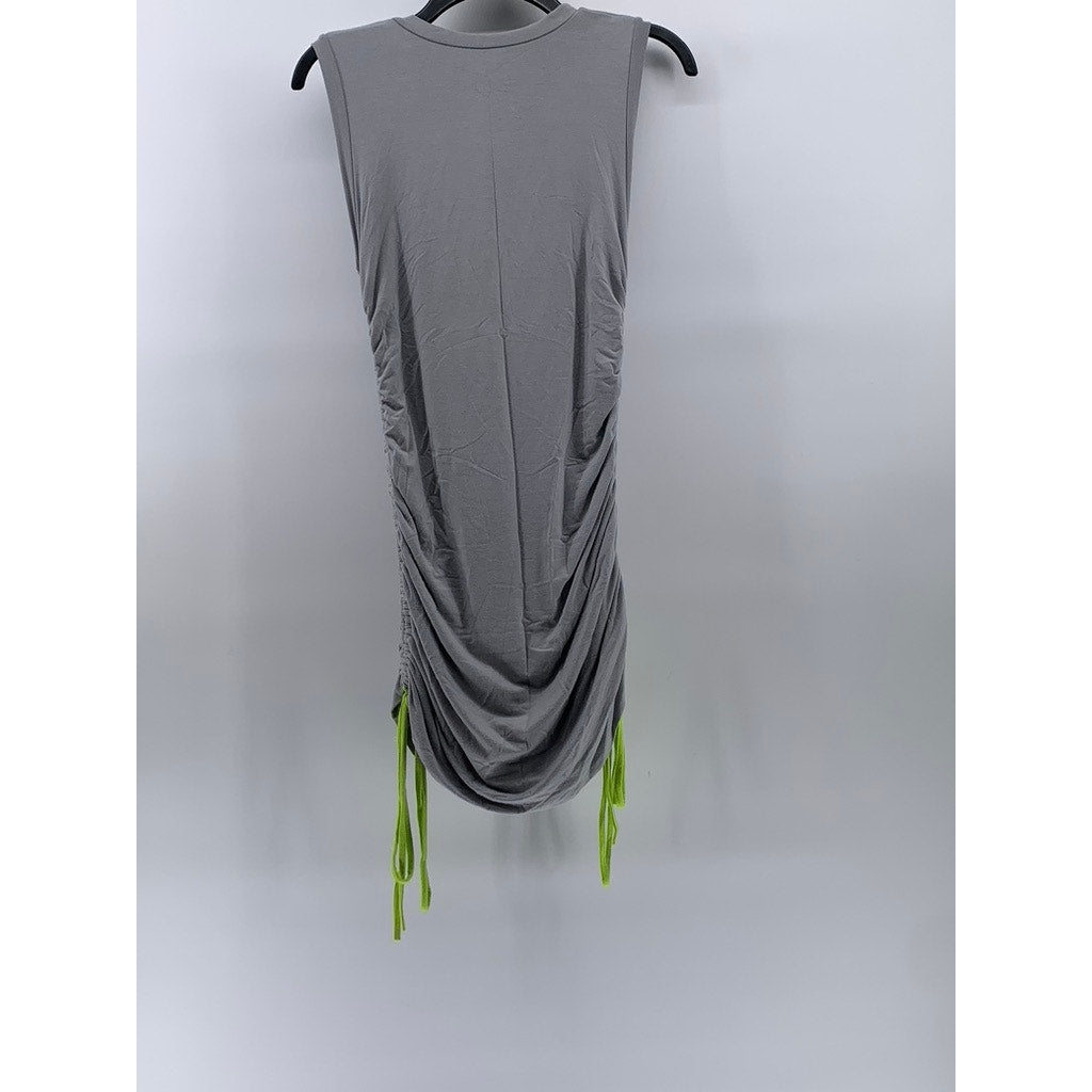 O-MIGHTY Women's Green-Gray Side Ruched Crewneck Monkey Sleeveless Dress SZ S